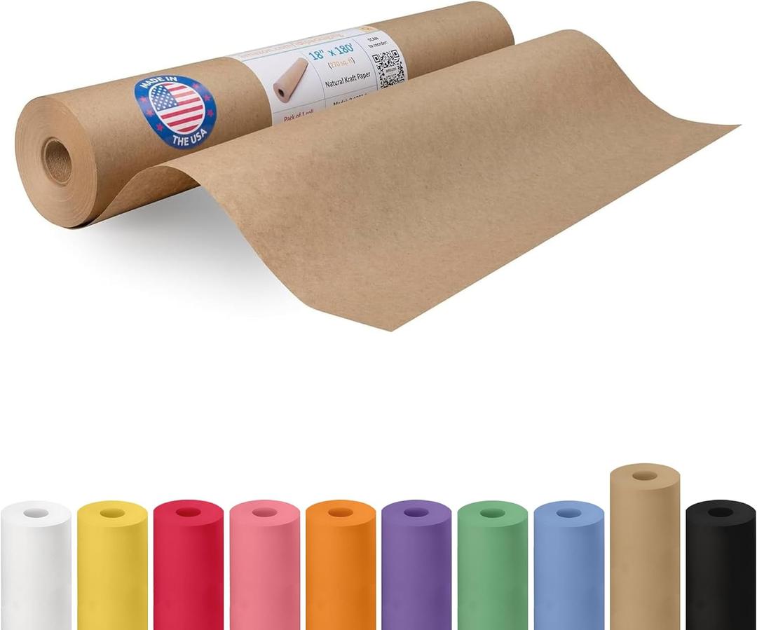 IDL Packaging 18" x 2160" (180 feet) Popular Pack Brown Kraft Paper Roll - USA-Made Perfect Craft Wrapping Paper for Packing, Moving, Shipping - 100% Recycled Natural Wrap Material