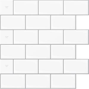 Art3d 10-Sheet Peel and Stick Backsplash, 12 in. x 12 in. Subway 3D Wall Panels, Mono White with Gray Grout