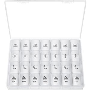 XL Pill Organizer 4 Times a Day, BUG HULL Extra Large Weekly Pill Box Case, 7 Day Vitamin Container Daily Pill Holder for Cod-liver oil, Vitamins, Supplements (White)
