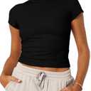 Women's Basic Summer Short Sleeve Crewneck T-Shirts Y2K Cute Going Out Tops Baby Tee(Black,X-Small)