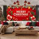 HOMETITUTE Christmas Door Banner 13x6ft Holiday Porch Decoration Red Background Merry Christmas And Happy New Year Pine Branches Ornaments Gifts Winter Seasonal Front Door Cover Wall Decor (Garage#12)