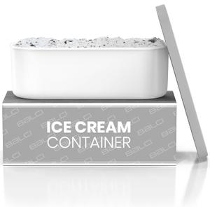 BALCI - Ice Cream Container - 2 Quart - Perfect Reusable Freezer Storage for Homemade Ice Cream Tubs for Sorbet, Frozen Yogurt and Gelato! - Flexible Silicone Lids, Long Scoop, Stackable - Grey