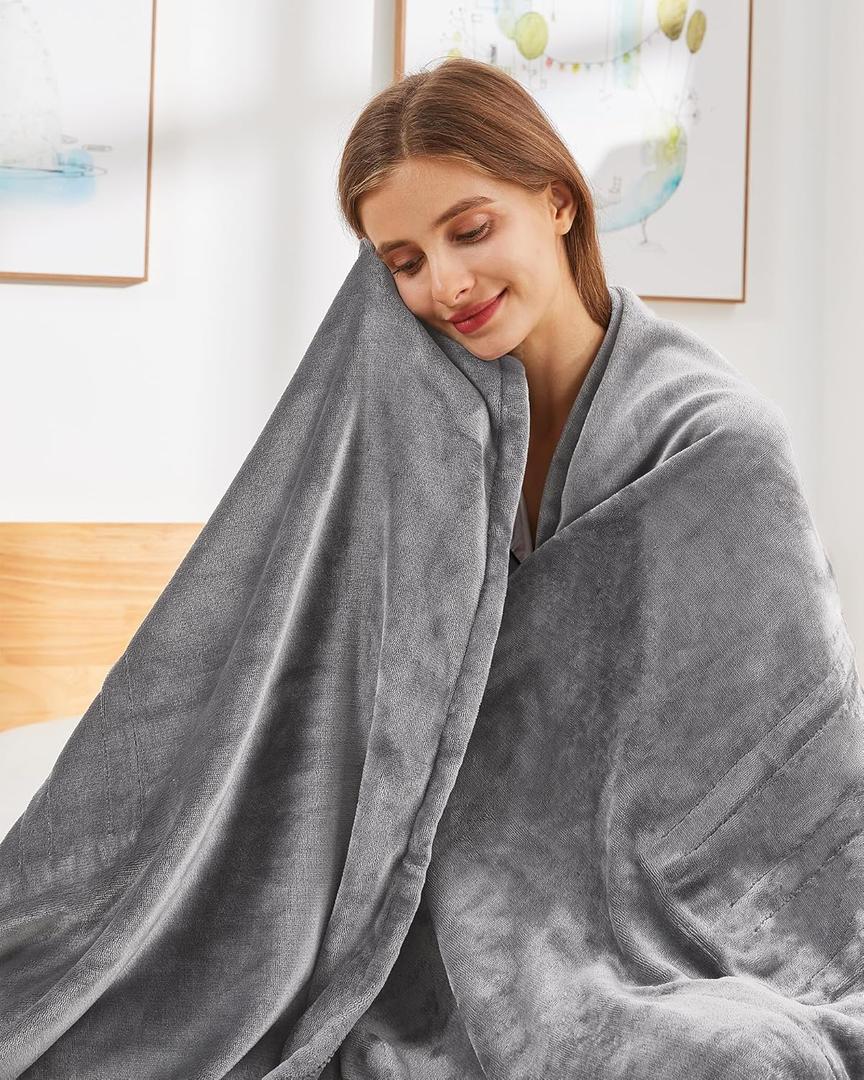 Heated Blanket Twin Size, Super Soft Cozy Flannel 62" x 84" Electric Blanket with 5 Heating Levels & 10 Hours Auto Off, Fast Heating Blanket with Machine Washable for Whole Body, Silver Gray