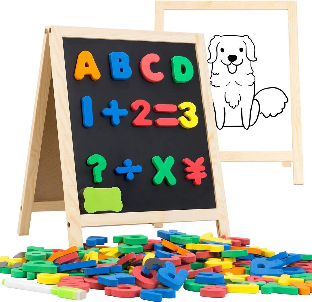 INNOCHEER Magnetic Letters and Numbers for Toddlers, Magnetic Board for Kids, ABC Alphabet Magnets, Educational Dry Erase Board - Whiteboard & Chalkboard for Toddlers Writing & Drawing Kids Toys (Multicolor)