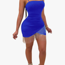 Womens Sexy Sequins Sleeveless Tassel Bodycon Mini Dress Night Club Party, (XXL)