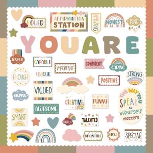 90 Pcs Boho Affirmation Station Classroom Bulletin Board Set Motivational Bulletin Board Back to School Positive Affirmations Accent Cutout Mirror Growth Mindset Decor for School Office Home