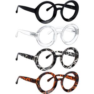 LUR Oversized Round Reading Glasses for Women - 4 Pack Ladies Readers Large Frame +1.50