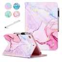iPad mini 5 Case Mini 4 Mini 3 2 Cover, FANCITY Smart Wake Sleep Flip Stand Case Soft PU Leather Protective Case with Card Slot Pen Holder for Apple iPad mini 1 2 3 4 5 - Pink Marble