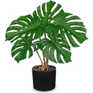 DILATATA Fake Plants Artificial Monstera Plant 18" Faux Potted Monstera Plant Indoor Tropical Palm Fronds with Black Pot for Indoor Home Decor Office Living Room Porch Decor (Green)