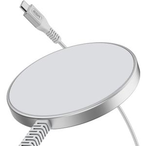 ESR HaloLock for Magsafe Charger, 15W Wireless Charger, Wireless Charging Pad for iPhone 15/14/13/12, AirPods 4/3/Pro/Pro 2, Galaxy S25, Strong Magnetic Charging Pad with Type-C Cable, Silver