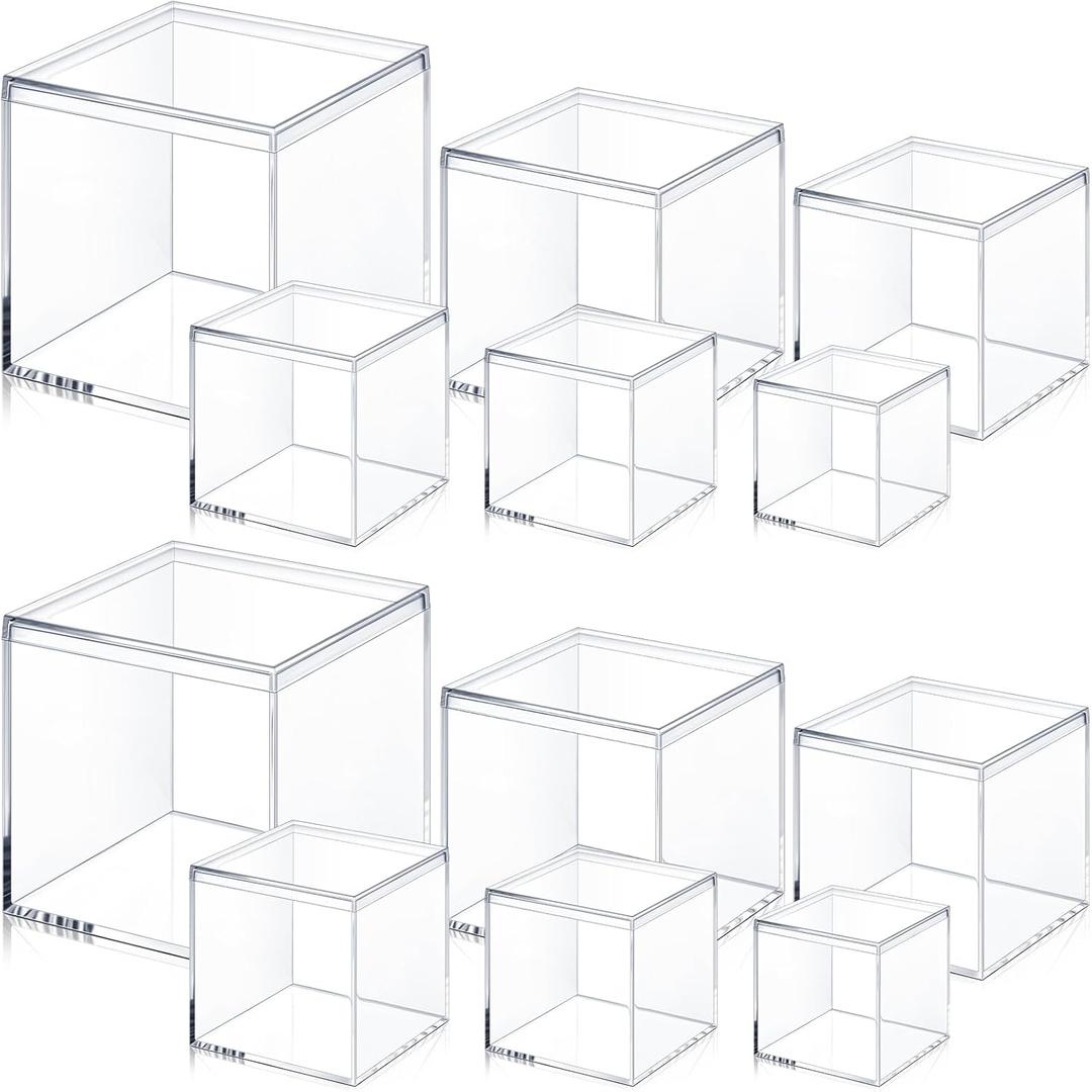 12 Pcs 4.7/4/3.3/3/2.5/1.8 Inch Clear Acrylic Box with Lid Square Cube Display Box Decorative Storage Boxes Clear Container Boxes for Candy Pill Jewelry Collectibles Artwork Display