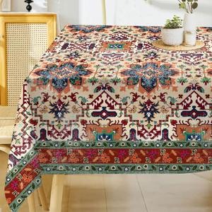 Hexagram Boho Tablecloth 60x84 Inches Rectangle Summer Rustic Vintage Waterproof Table Cloth for Kitchen Home Party Dinner Decorations