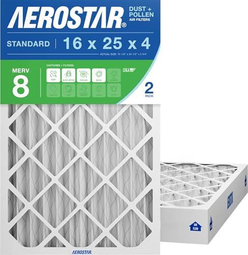 Aerostar 16x25x4 MERV 8 Air Filter, 1 Count, ACTUAL SIZE (15.50 x 24.50 x 3.75) HVAC, Furnace Filter for Allergies, Dust, Pet Dander & Smoke (MPR 1500 / FPR 10) Fits Lennox & Honeywell Devices