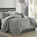 Johnella Grey Queen Comforter Set, Classic Jacquard Floral 14 Pieces Bedding Set, Ultra Soft for All Seasons, Sheets, Bedskirt, Throw, Matching Shams and Decor Pillows