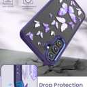 for Samsung Galaxy A35 5G Case+Tempered Glass Screen Protector,Military Grade Protective Slim Soft TPU & Hard PC,Girls Women Crystal Clear Flower Pattern Case Cover for A35 5G-Purple Butterfly