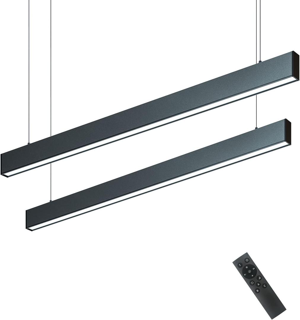 Monios-L LED Linear Pendant Light Fixtures,4FT Dimmable Ceiling/Hanging Kitchen Lights,3000K to 6000k Color Changing,Linkable Modern Lighting for Bedroom/Garage/Gym,Office Lights Remote Control,2 Pack