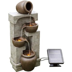 Teamson Home 28 in. Cascading Bowls and Stacked Stones LED Outdoor Water Fountain for Outdoor Living Spaces to Create a Calming Oasis in Gardens and Landscaping, on Patios, Balconies, Lawns, Brown
