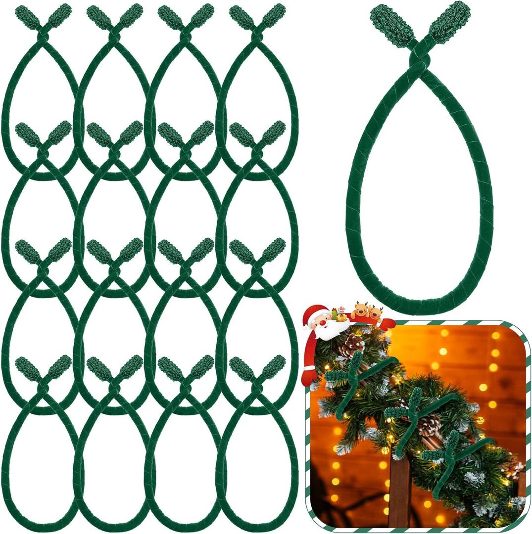 Zhengmy 16 Pcs 25 Inches Christmas Velvet Garland Ties Christmas Decorative Twist Ties for Banister Reusable and Flexible Twist for Xmas Home Decorations Holiday Craft Wrapping(Green)