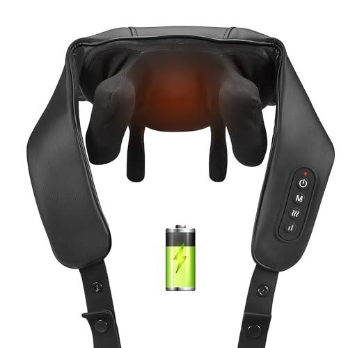 Cordless Shiatsu Neck Back Massager with Soothing Heat, USB C Rechargeable Deep Tissue 6D Kneading Electric Massage for Muscle Pain Relief, Lightweight and Hand-Free for Home, Office, and Car Use