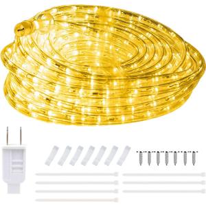 20ft 3000k LED Rope Lights, IP65 Waterproof Connectable 144LED Warm White Rope Lighting, Flexible Plug-in String Lights for Camping Outdoor Indoor Patio Christmas Halloween Party Decoration