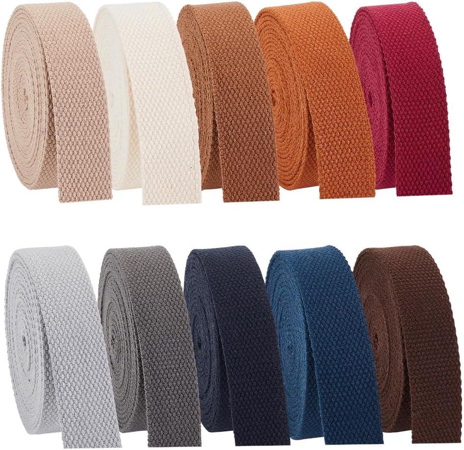 PH PandaHall 31.5 Yards Cotton Webbing 1 Inch Polyester Cotton Webbing Straps 10 Colors Bag Handles Belt for Tote Bag Purse Strap Cloth Belt Making Outdoor Supplies DIY Crafts