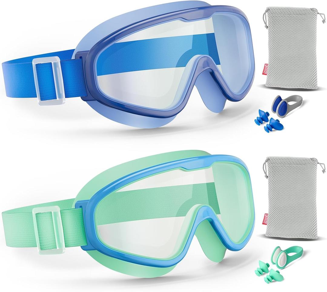Aegend 2PCS Swim Goggles with Fabric Strap, Kids Swimming Goggles Wide View No Leaking Pool Goggles for Kid Youth Adult