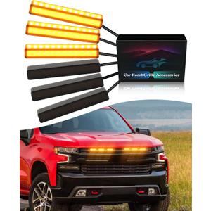 6Pcs LED Grill Lights for 2019-2024 2025 Chevrolet Silverado Raptor Grille Marker Lights Silverado 1500 2500 3500 Accessories Front Bumper Grille Trims (Yellow)