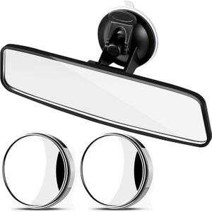 Anti-Glare Universal Rear View Mirrors - with Adjustable Large Suction Cup, Come with 2 pcs 360° Wide Blind Spot Mirrors with ABS Housing for Cars SUV and Trucks