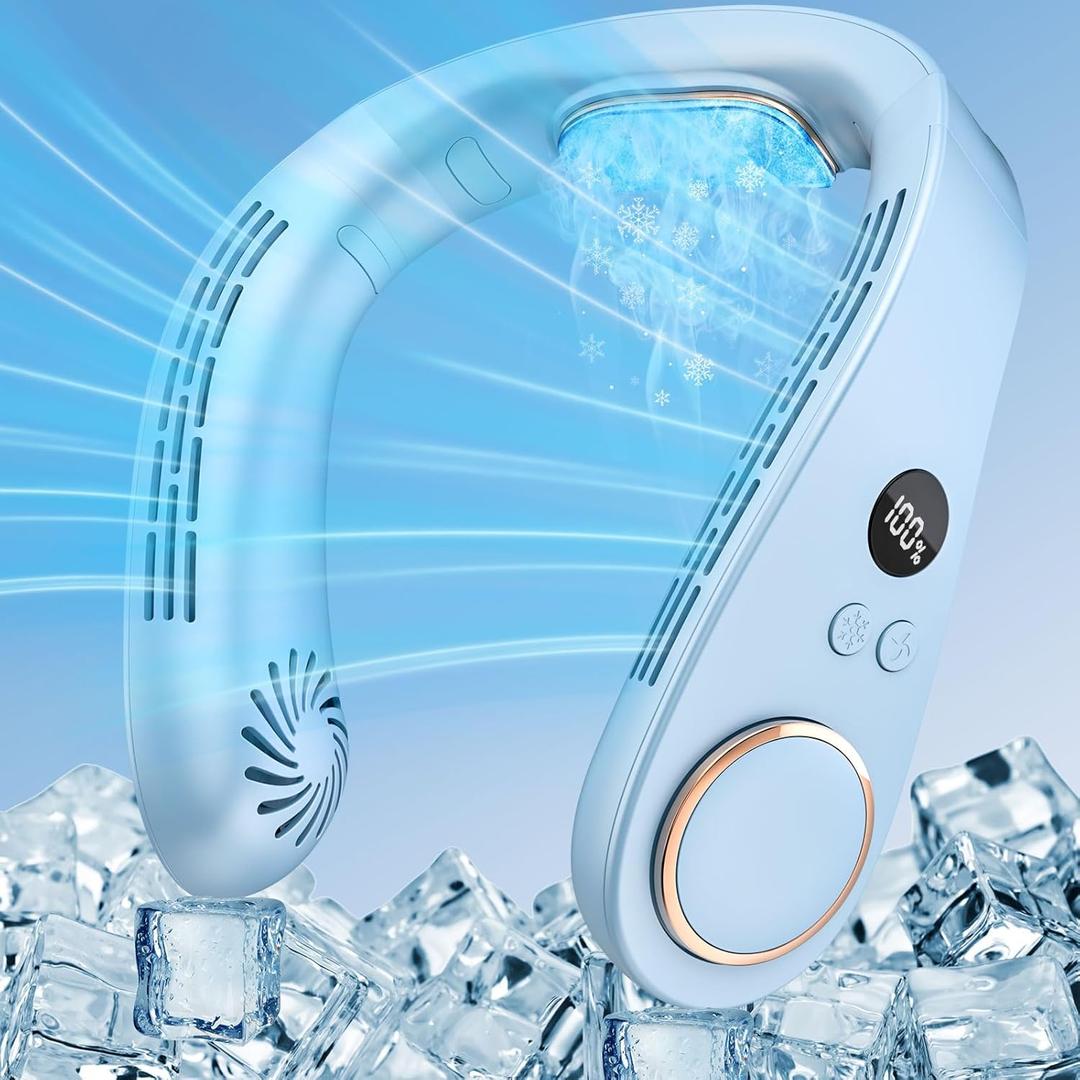 Wearable Around Personal FanCooling Device Neck Fans that Blow Cold Air Light Blue