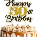 Glitter Happy Birthday 30th Cake Toppers Cheers to 30 Years Birthday, 30 Anniversary wood Cake Decorations Party Supplies(30th,Gold) (Yellow)