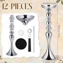 Sadnyy 12 Pcs Sliver Metal Flower Arrangements Stand Tall Wedding Centerpiece Stand Table Decor Flower Vase for Wedding Reception Event Party Dinner Home Decor(16.9 Inch)