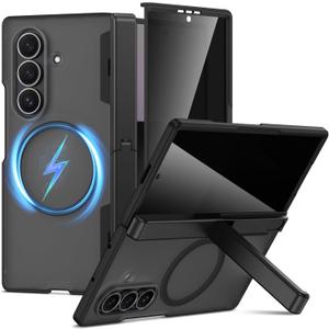 VEGO for Z Fold 7 Case [Compatible with MagSafe] Built-in Screen Protector & Kickstand [Anti-Peeping] Full-Body Hinge Protection Shockproof Rugged Privacy Phone Case for Samsung Galaxy Z Fold 7 -Black