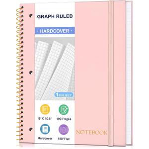 4 x Spiral Notebook Graph Ruled Paper 8" x 10 1/2", 1 Subject Spiral Grid Notebook 3-Hole Punched Perforated Page Ideal for School, Office, Writing, 95 Sheets Lined Journaling Graphing Notebook, Pink