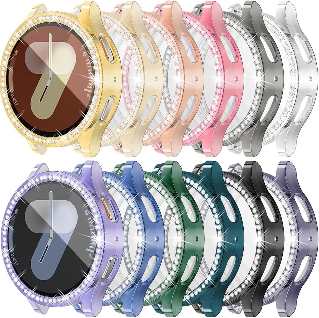 [12Pack] RICHONE Bling Screen Protector Compatible with Samsung Galaxy Watch 7 44mm, Rhinestone Full Protection Flexible TPU Cases Anti Scratch Watch Bumper Cover for Galaxy Watch7 (SM-L310  44MM)