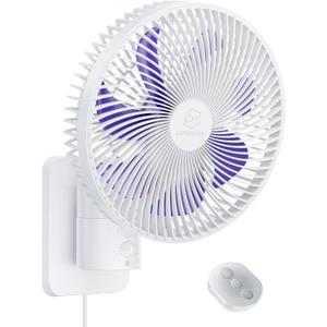 8.5-Inch Quiet Wall-Mounted Oscillation Fan with Remote & Timer, 4-Speed Adjustable for Small Bathrooms, Indoor Bedroom Cooling for RV, Adjustable Tilt, 5.92 ft Cord, Garage Cooling Fan for Home