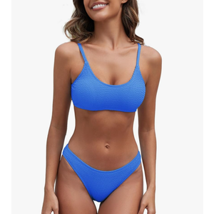 Women's Ribbed Bikini Sets Scoop Neck Cheeky Swimsuit Textured Two Piece Bathing Suit  size XL