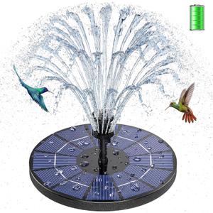 AISITIN 3.5W Solar Fountain Pump Built-in 1500mAh Battery, Bird Bath Fountain with 6 Nozzles, Solar Floating Water Pump for Bird Bath, Fish Tank, Pond, Pool, Garden and Outdoor