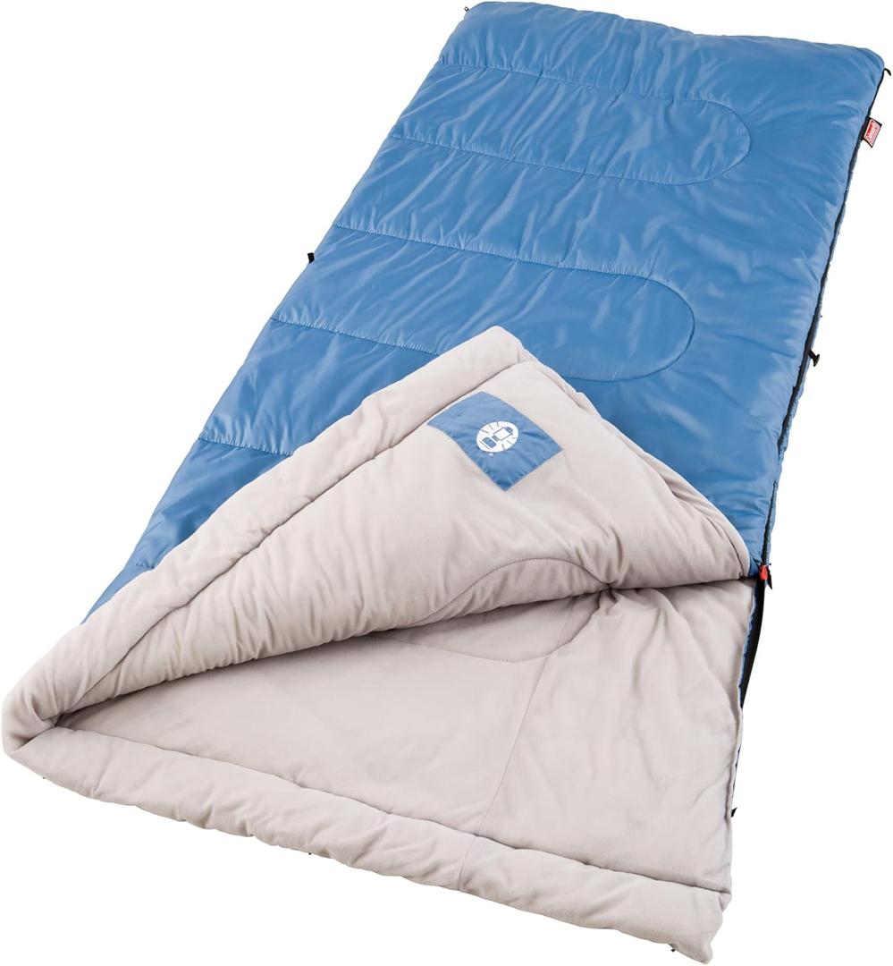 Coleman Sun Ridge 40F Cool-Weather Sleeping Bag, Lightweight Adult Sleeping Bag with Soft Trim & Draft Tube, Machine Washable, Large
