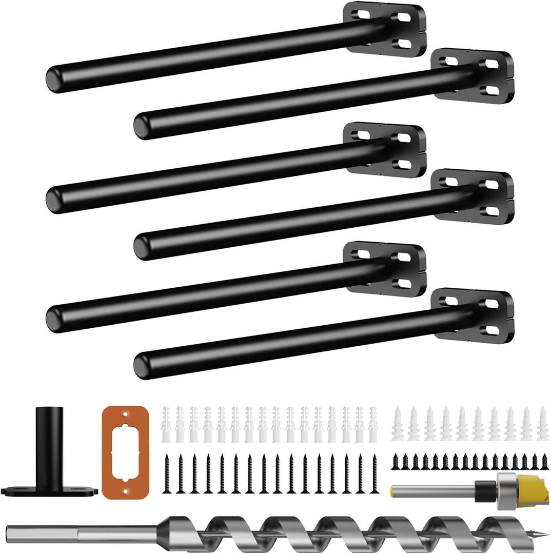 6pcs Wall Shelf Brackets Heavy Duty Floating Shelf Bracket Hidden,Invisible Black Shelving Brackets Decorative Floating Shelf Hardware Heavy Duty,Metal Shelf Support Bracket(8"-6pcs)