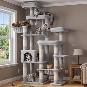 Hey-brother Cat Tree Tower, Wide Base, 5 Platforms for Multi-Cats, MPJ074W