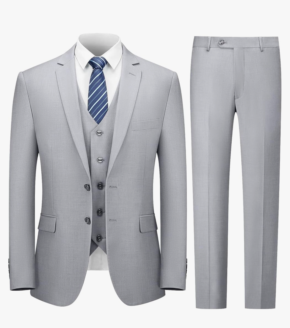 Cooper & Nelson 3 Piece Mens Suit Set, 2 Button Slim Fit Suit for Men, Jacket, Vest, Pants and Tie L