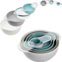 Plastic Mixing Bowls - Multicolored Mixing Bowl Set of 8, Nest for Easy Storage, Inculding Measuring Cups, Colander, Sifter, Large Bowl, Great for Cooking and Baking, Rv Camping Accessories, No BPA (Light Blue)
