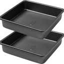 Square Cake Pan, Nonstick Baking Pan for Bread or Brownie, 9x9 Inch Bakeware with Diamond Texture Pattern, Set of 2 (Gray)