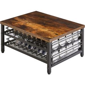 IBUYKE 2-Tie Coffee Pod Drawer Holder,80 Capsule Pods,Compatible for Nespresso Vertuo Pods,Wooden Top and Mesh Shelves,Home Kitchen Counter Coffee Bar Organizer, Rustic Brown,TCJ102H