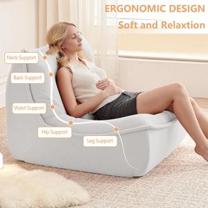 Bean Bag Chair for Adults, Single Lounge Chair with Lumbar Pillow, Comfy Floor Sofa with High-Resilience Foam, Lazy Accent Chair for Living Room, Bedroom, Apartment, Or Reading Corner, White, 31.49 in x 38.19 in x 27.56 in