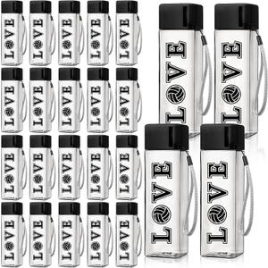 LemonRoad 24 Pcs Volleyball Water Bottles Bulk 17 oz Volleyball Party Favors Sports Plastic Bottles with Lids Leakproof Reusable Cups Gifts for Christmas Fans Friends Sports Birthday Supplies(Black)