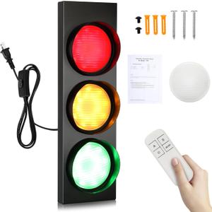 Traffic Light Wall Lamp,Led Remote Retro Stop Lights for Kids Bedroom Decor,Charging Red Yellow Green Fun Signal Light for Living Room, Barclub,Gaming Room and Room Wall Decor (Monochrome)