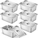 6 Set Stainless Steel Hotel Pans Full Size 6 Inch Deep With Lids, Anti-Jam Chafing Steam Table Pans, Catering Food Storage Metal Pan