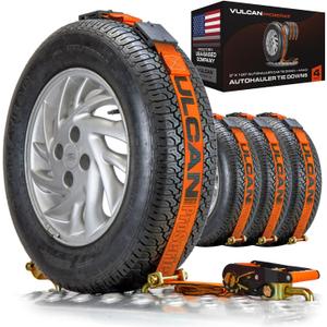 VULCAN Autohauler Car Tie Down - Rolling Idler 3-Cleat - 120 Inch - 4 Pack - PROSeries - 3,300 Pound Safe Working Load