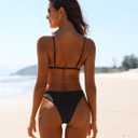 Aqua Eve Women Two Piece Bikini High Cut Swimsuit Triangle Bathing Suit Cheeky Bikini Set (Black, M)